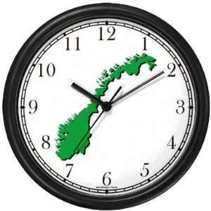 Map of Norway Wall Clock by WatchBuddy Timepieces (Hunter Green Frame 