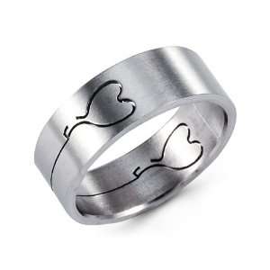    Mens Etched Heart Brushed Stainless Steel Band Ring Jewelry