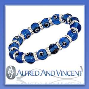  Evil Eye Murano Glass Judaica Hamsa Charm Stretch Bracelet 