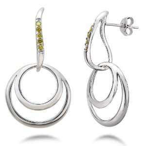  1/7 CT Yellow Diamond Circle Shape Dangle Earrings In 