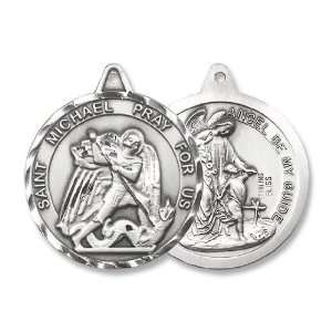 com St. Michael Sterling Silver Medal with 24 Stainless Chain Patron 