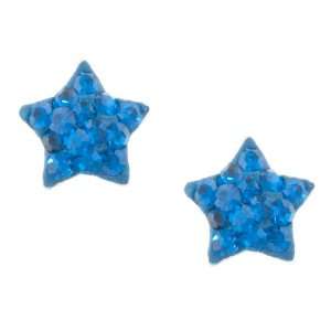  Sterling Silver Blue Crystal Star Shaped Button Earrings Jewelry