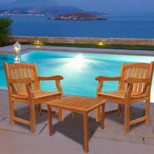  VIFAH Square Table and Wood Armchair Outdoor Dining Set 