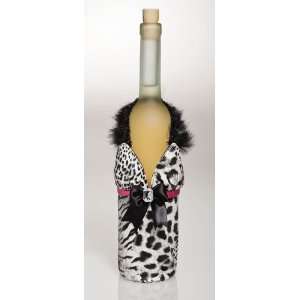  White & Black Animal Print Dress Wine Bag w/ Maribou 