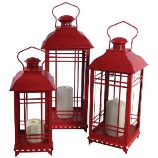  Melrose International Iron and Glass Dome Lantern, Red 