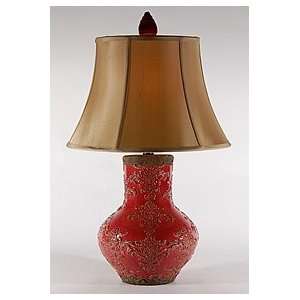  Garnet Red Embossed Pottery Table Lamp