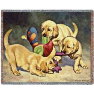  Yellow Lab Pups and Toy Tapestry Throw