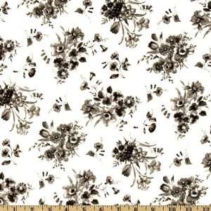  44 Wide Mixed Flowers Black on White Fabric By The Yard 