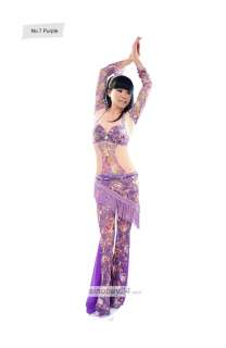   Womens Polyester Lace Floral Paint Belly Dance Custome 4 Piece  