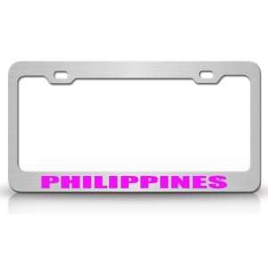 PHILIPPINES Country Steel Auto License Plate Frame Tag Holder, Chrome 