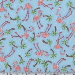  45 Wide Moda Beach Birdies Flamingo Toss Sky Blue Fabric 