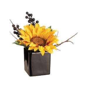  8 Sunflower/Berry/Twig Arrangement in Black Ceramic 