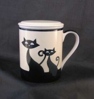 NEW HuesNBrews CATTITUDE 12oz Mugs with Ceramic Infuser and Lid 