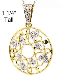 14k Yellow Gold Circle Diamond Pendant .20ct Free Chain  