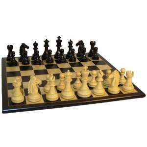   Chessmen on Black Birds Eye Maple Chessboard