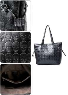 Black Fashion Skull Lady Clutch Handbag Women Bag PU Leather Tote Hobo 