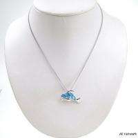 Simulated Inlay OPAL 925 Silver Pendant (Dolphin) BLUE  