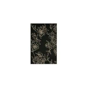  Trans Ocean Etchings Sketched Flower Black Rug   7 6 x 9 