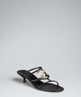 Gucci black strappy leather and double g insignia kitten heel sandals