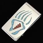VINTAGE TURQUOISE CORAL INLAY BEAR TRIBAL MONEY CLIP  