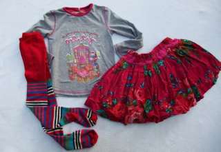   House Tee Shirt Floral Skirt Striped Tights set Girls 110 5 years EUC