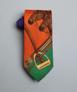 Ralph Lauren Collection orange horse and stirrup print silk tie