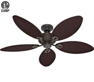 HUNTER 54 TROPICAL PROVENCAL GOLD OUTDOOR DAMP RATED Ceiling Fan HR 