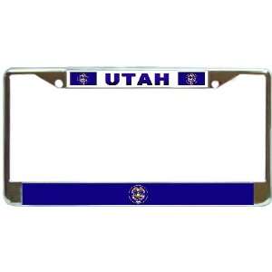  Utah UT State Name Flag Chrome Metal License Plate Frame 