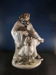 Beautiful Large Rosenthal Pierrot With Dog  14 inches tall  