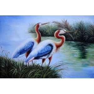  Pair of Great Egret Heron Birds Oil Painting 24 x 36 