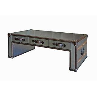 Stainless Steel/Leather Steamer Trunk Coffee Table  