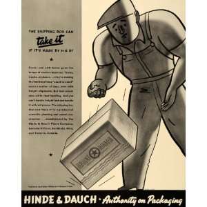  1938 Ad Hinde & Dauch Shipping Box Worker Sandusky OH 