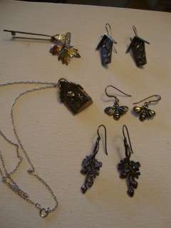 Vintage sterling silver gardener earrings necklace brooch Extasia 