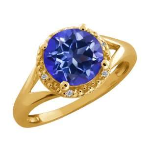   Ct Round Tanzanite Blue Mystic Topaz and Diamond 18k Yellow Gold Ring
