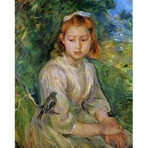   name Young Girl with a Bird, by Morisot Berthe