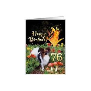  Butterfly Papillon dog tulip garden Happy 76 Birthday card 