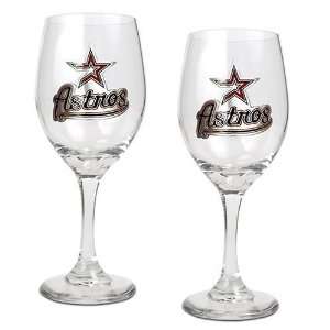 Houston Astros 2pc Wine Glass Set   Primary Logo  Sports 