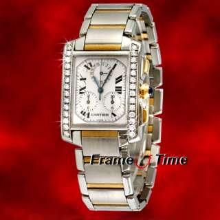 Cartier Mens Tank Francaise Diamond Chronograph 18K Gold & Steel Watch 