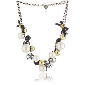 Betsey Johnson Crystal Balls and Pearl Frontal Necklace
