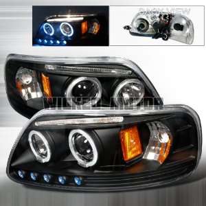    03 Ford F150 LED Halo Projector Headlights   Black Clear Automotive