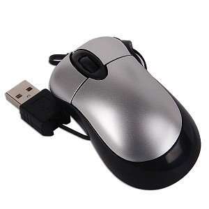  3 button Mini USB Optical Scroll Mouse w/Retractable Cord 