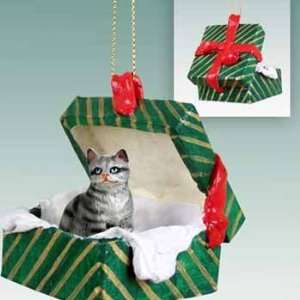  Shorthaired Silver Tabby in a Box Christmas Ornament