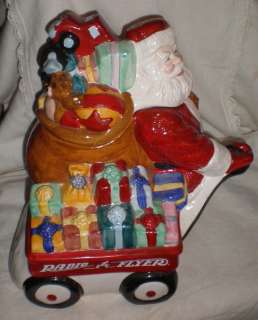   SANTA CLAUS RADIO FLYER COOKIE JAR MANY GIFTS VERY LARGE HEAVY  