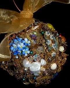 Broach Bouquet Handmade Ornament, Blue and Yellow  