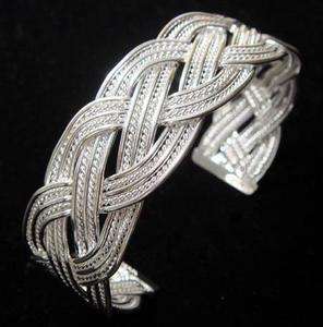 Sterling silver plate braid weave cuff bracelet  