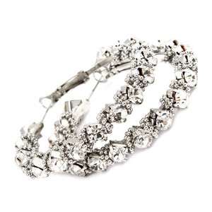    Gorgeous Silvertone Glass Jeweled Chain Wrap Hoop Earrings Jewelry