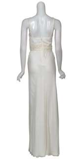 ABS Ivory Silk Draped Sequin Gown Dress 8 NEW  