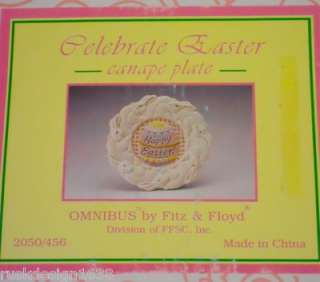   Omnibus HAPPY EASTER Bunnies Rabbits Egg Canape Plate, Box & Stand