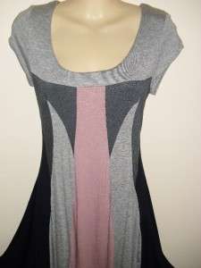 MONTEAU Gray & Pink Colorblock Dress XS Stretch Jersey Knit  