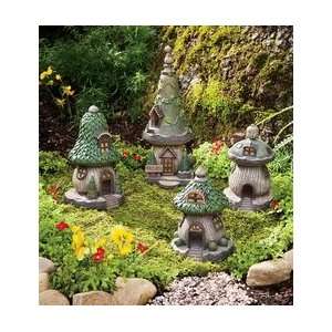    Set of 4 Polyresin Outdoor Gnome Homes Patio, Lawn & Garden